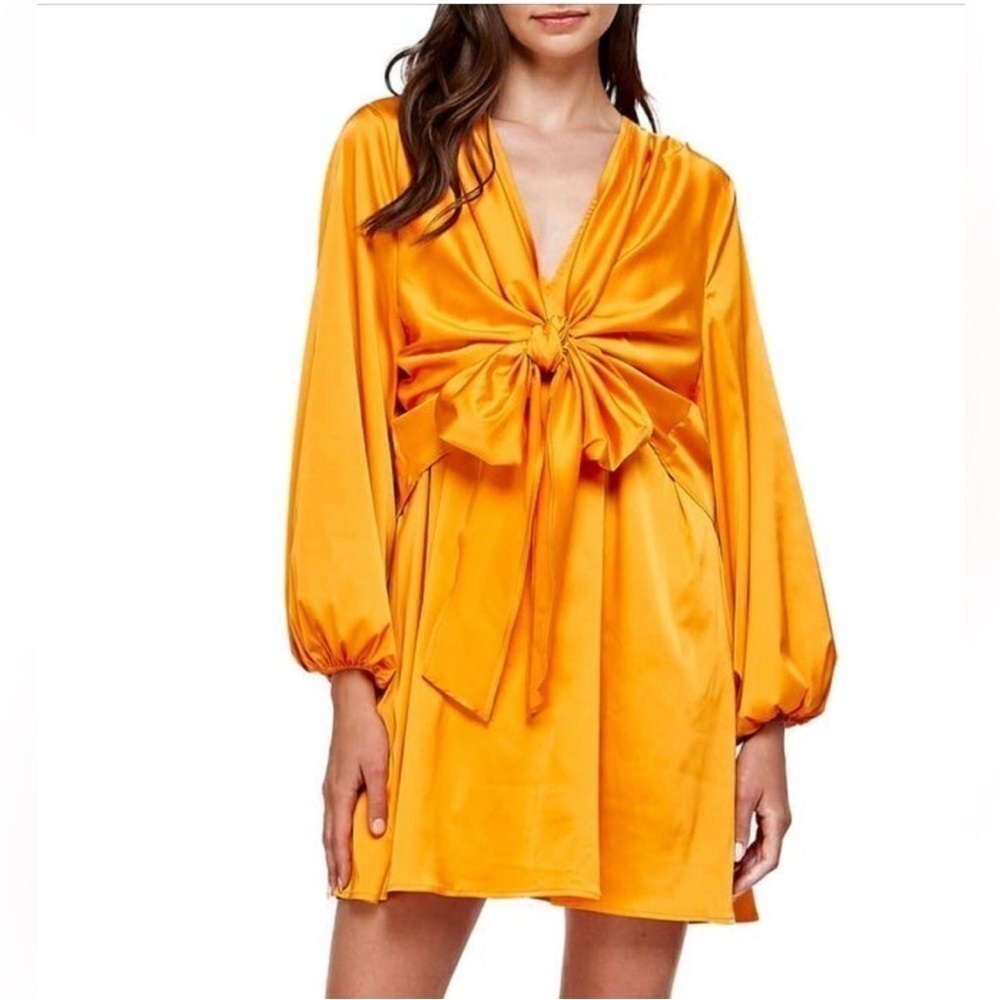 One One Six Orange Front tie Satin Mini Dress Women Size Medium